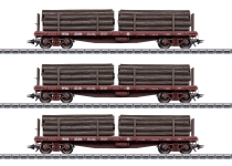 Märklin 45600 - H0 - 4-tlg. Set Rungenwagen Holzstämme, Ep. II